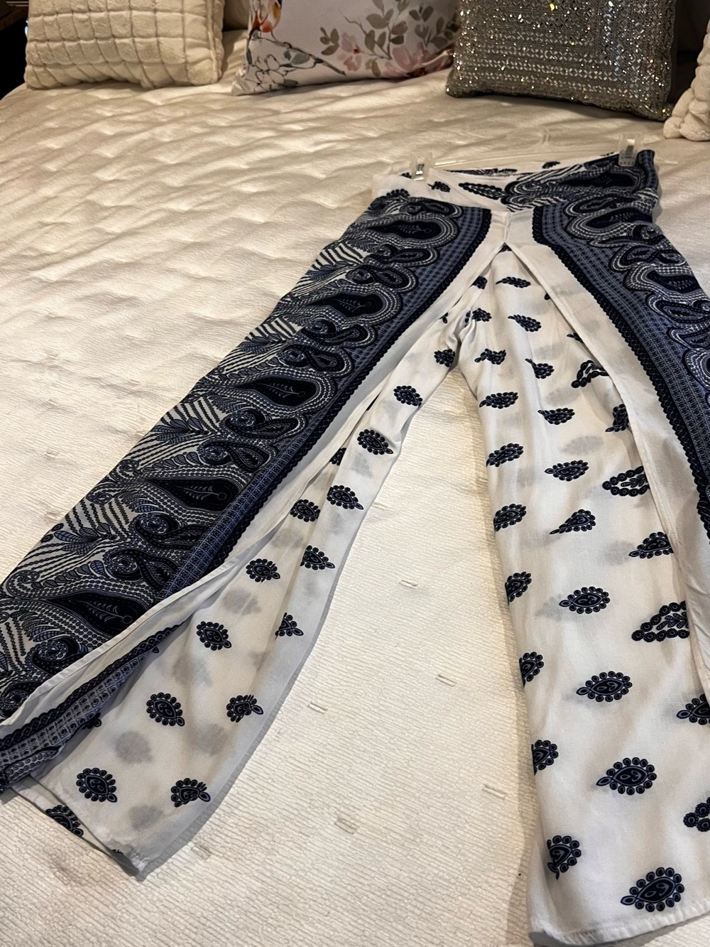 Boho Print Open Slit Leg Wrap Palazzo Style Pants